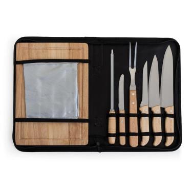Imagem de Kit Churrasco 8 peças Tábua/Talheres/Chaira/Avental e Estojo (Kit 8)