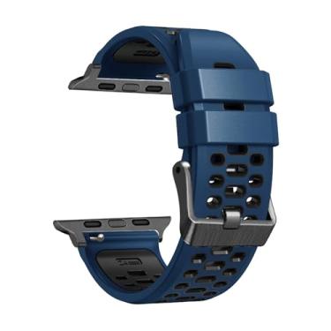 Imagem de FFHDJL Pulseira de borracha de flúor para Apple Watch séries 9, 8, 7, 6, 5, 4 e SE, 45 mm, 44 mm, 42 mm, ultra 1, 2, 49 mm, acessórios de reposição (azul, 42 mm)