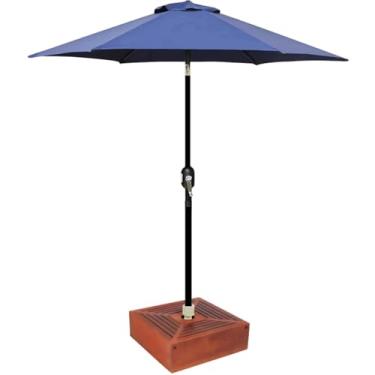 Imagem de Kit Ombrelone Guarda Sol Ipanema 2,5m Articulado Azul com Base Revestida Madeira Branco Jardim Piscina Praia - AMZ