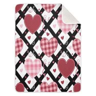 Imagem de Wassud Cobertor de bebê com corações listrados diagnais para meninos e meninas, cobertor aconchegante de algodão essencial para berçário, viagem, berço, carrinho de bebê 76 x 101 cm