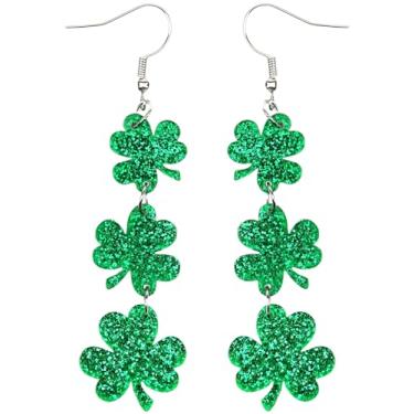 Imagem de Brincos femininos de trevo verde de trevo de São Patrício para Dia de São Patrício, brincos com glitter, acessórios irlandeses para o dia de São Patrício, Normal, Acrílico, Sem pedra preciosa