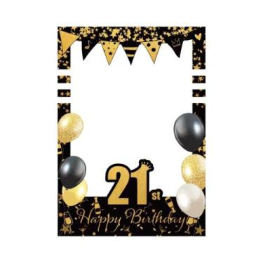 Imagem de Porta-Retrato De Aniversário Para Adultos Preto E Dourado 18 21 30 40 