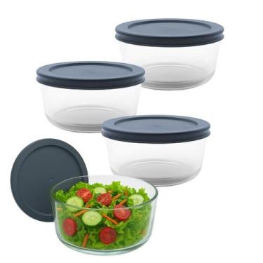 Imagem de Kit 3 Pote de Vidro Redondo Bowl C/ Tampa Hermética Marmita Vedação Fi