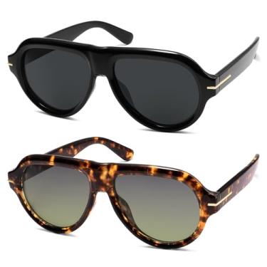 Imagem de HERJOUR Óculos de sol aviador polarizados modernos retrô masculinos anos 90 clássico vintage AR82379, preto/preto + tartaruga/ciano/azul, M