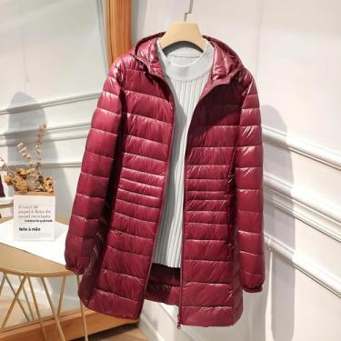 Imagem de Casaco Feminino Longo E Quente De Plumas, Jaqueta Leve Com Bolsa De Ar