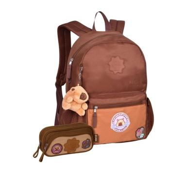 Imagem de Mochila Escolar Costas Estojo Duplo Capivara Juvenil Meninas