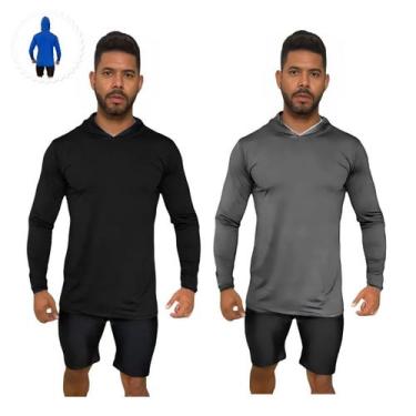 Imagem de 02 Camisa Segunda Pele Masculina UV 50+ com Capuz Térmica para Trabalh