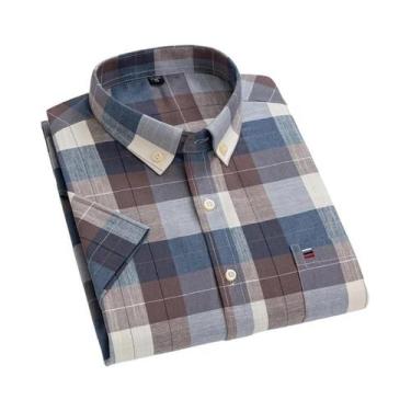 Imagem de Camisa Social Masculina De Manga Curta Em Oxford 100% Algodão Com Bols