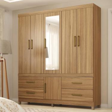 Imagem de Guarda Roupa Casal Guarujá 6 Portas de Bater 4 Gavetas MDP com Espelho Amêndola Touch Demóbile