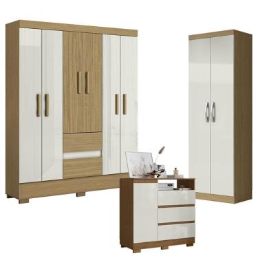 Imagem de Guarda Roupa Casal Coimbra 6 Portas 2 Gavetas MDP Atacama Off White com Armário Multiuso e Cômoda