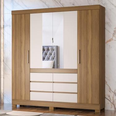 Imagem de Guarda Roupa Casal Messina 4 Portas 6 Gavetas MDP com Espelho Amendola-Off White Casa H