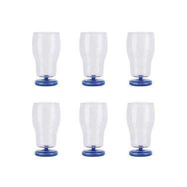 Imagem de Conjunto 6 Copos Fluire de Vidro Base Azul 650ml GI0067 BTC