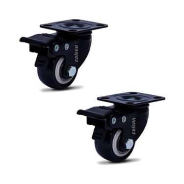 Imagem de Kit 2 Rodízios Rodinha Moveis Preta 41mm Com Freio 60kg Placa 60x43 - 