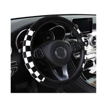 Imagem de Capa de Volante de Pelúcia Xadrez - 37-38cm - Acessório para Carro, pr