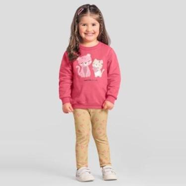 Imagem de Conjunto infantil menina de gatinho em moletom Brandili-Feminino