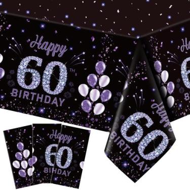 Imagem de Toalha de Mesa Ganeen Kit com 3 Unidades 130x274 cm Aniversário de 60 