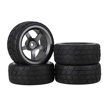 Imagem de Mxfans Grey 5 Spoke Aluminium Alloy Wheel Rims & Black Square Pattern Rubber Tyres Tires for RC 1:10 On Road Racing Car Set of 4