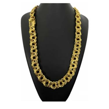 Imagem de Cordão Luxo 18mm Friso Triplo Banhado A Ouro 18k