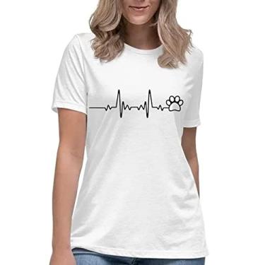 Imagem de Camiseta feminina batimentos cardiacos dog love camisa blusa Cor:Branco;Tamanho:M
