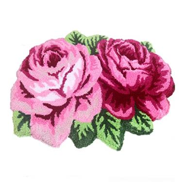 Imagem de Braiton Tapete delicado bordado de rosa tapetes de área romântica feito à mão tapete de banho tapete floral tapetes de quarto de meninas laváveis tapetes antiderrapantes, rosa, 70x60cm