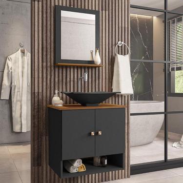 Imagem de Gabinete Armário Banheiro Deli 2 Portas Cuba Concava Preta