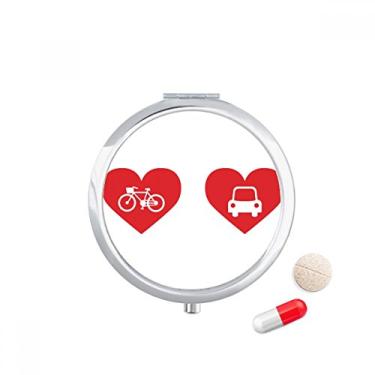 Imagem de Porta-comprimidos de carro com estampa de coração vermelho de bicicleta, caixa de armazenamento de medicamentos dispensador