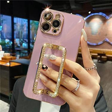 Imagem de 3D Crystal Square Holder Gold Plating Phone Para iphone 14 12 Pro Max Mini 11 13 Pro X XS XR 6 S 7 8 Plus SE, L24A3, Cherry Purple, For 12 ProMax
