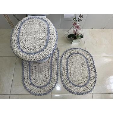 Imagem de Jogo de Tapetes para Banheiro em Crochê Bico Colorido 3 Peças (Cinza)