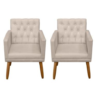 Imagem de Poltrona MOBLAN Decortaiva para sala de Estar Moderna em Destaque Estofada Poltronas para Sala de Leitura manicure em Tecido Cadeira Individual resistente e Pernas de Madeira (2, Bege)