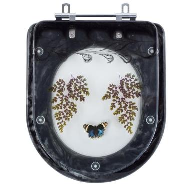 Imagem de Assento Sanitário Tampa de Vaso Vogue Plus Preto Decorado com Borboleta