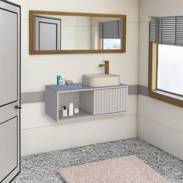Imagem de Gabinete para Banheiro em Madeira com Tampo em Vidro sem Cuba Lugo Nude