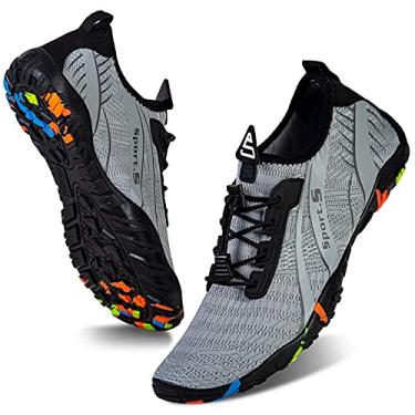 Imagem de WateLves Water Shoes – Meias aquáticas de secagem rápida, para surf, ioga, hidroginástica, Cinza claro moderno, 15.5 Women/14 Men