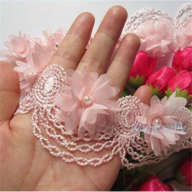 Imagem de 2 metros de chiffon flor pérola renda borda fita acabamento 6 cm de largura estilo vintage rosa bordas aparadas tecido bordado bordado artesanato casamento vestido de noiva decoração de roupas DIY
