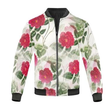 Imagem de KLL Casaco de vento moderno com flores vermelhas para homem leve à prova d'água jaqueta masculina casaco primavera casacos para homens pequeno, Flores vermelhas modernas, G