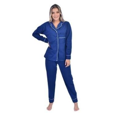 Imagem de Pijama Americano Longo De Frio Moletinho Flanelado Botões Inverno-Feminino