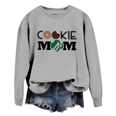 Imagem de Duobla Moletom feminino Mama gola redonda gráfico Cookie Mom moderno casual pulôver manga longa camisetas divertidas suéteres confortáveis, A-1-cinza, G