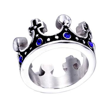 Imagem de LAFATINA Anel dominador masculino rei real coroa anel unissex aço inoxidável cruz cavaleiro bandas, tamanho 7 a 13, Metal, aço inoxidável