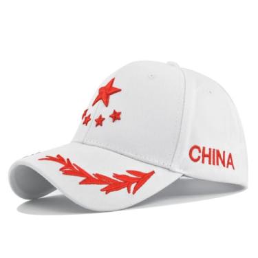 Imagem de TheChic Boné de beisebol chinês bordado estrela de cinco pontas boné de beisebol bordado patriótico boné de sol, Ce490-3 Branco, Tamanho Único