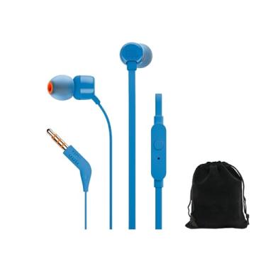 Imagem de JBL Tune T160, fones de ouvido intra-auriculares, som baixo puro, controle remoto de 1 botão com microfone, cabo plano sem emaranhados, azul, inclui bolsa de transporte, bolsa JBLTUNET160