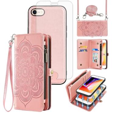 Imagem de Capa de telefone para iPhone 7/8/SE 2020/2022 com zíper carteira celular com protetor de tela flor porta-cartão iPhone7 iPhone8 7s 8s i SE2020 SE2022 2/2nd/3/3ª geração SE2 SE3 7SE 8SE 8SE feminino