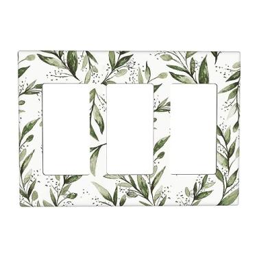 Imagem de Placa de interruptor de luz verde branco eucalipto folha de oliveira 3 gangs interruptor de luz sálvia floral tripla decoração saída placa de parede placa de parede capas decorativas GFCI para