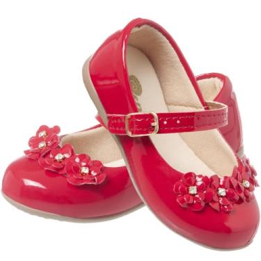 Imagem de Sapatilha Infantil Branca com Laço de Flores para Meninas (Vermelho, BR, Criança de 9 a 12 anos, Numérico, 30)