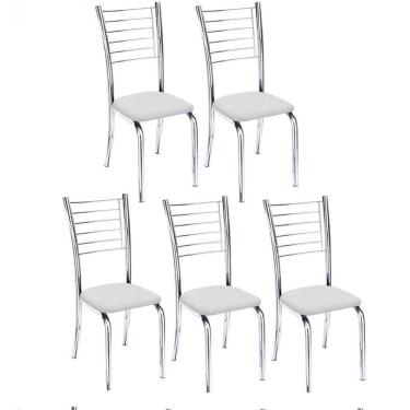 Imagem de Kit 5 Cadeiras De Jantar Lara Cromada Para Cozinha Assento Corino Branco - Aurora Line