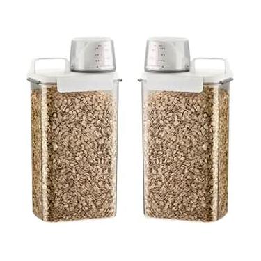 Imagem de Conjunto de 2 Recipientes Herméticos para Armazenamento com Copo Medidor - Organizadores de Alimentos, Plástico Livre de BPA, Vedação a Prova de Vazamentos