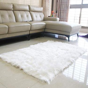 Imagem de SUZBM Tapetes de área para quarto, branco, pele sintética, tapete peludo, tapete super macio e fofo (91,5 x 153 cm branco puro)