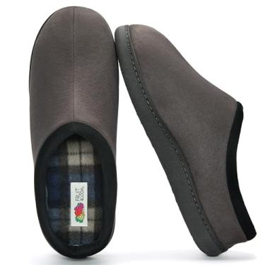 Imagem de Fruit of the Loom Pantufas masculinas de espuma viscoelástica – tamancos de microcamurça – para uso interno/externo, lavável na máquina Zapatillas Cómodas, Cinza, 9-10