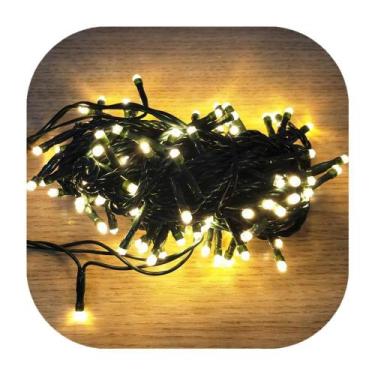 Imagem de Cordão Pisca 100 Led Prova Dágua Fixo Branco Quente Fio Verde 10m Deco