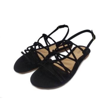 Imagem de Sandalia Rasteirinha Gladiadora Trancada Feminina - Preto - As Marias,