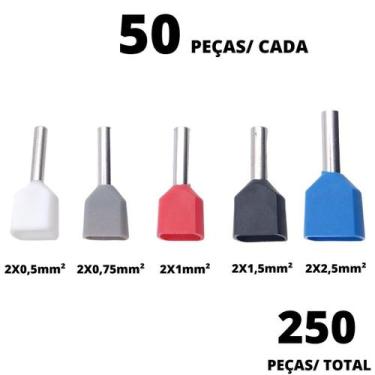 Imagem de 250un Terminal Tubular Ilhós Duplo de 0,5mm² a 2,5mm² - C&B Conectores