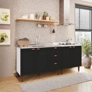 Imagem de Cozinha Pérola 2 Peças Balcão 2 Gavetas 3 Portas e Balcão 2 Portas Yescasa Branco/Preto